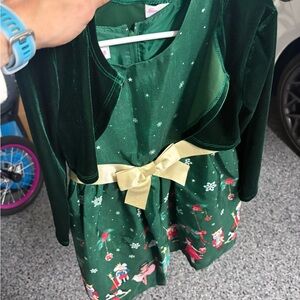 Green Holiday Dress with Gold Bow